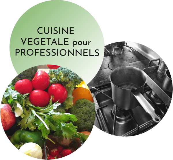 Images-liens redirigeant vers la partie de la page consacrée à la cuisine végétale pour les professionnels.